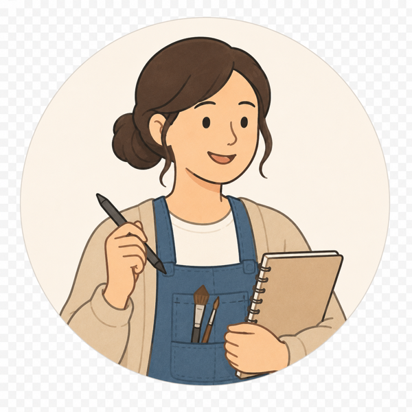 Illustration of an artist holding a sketchbook and pen