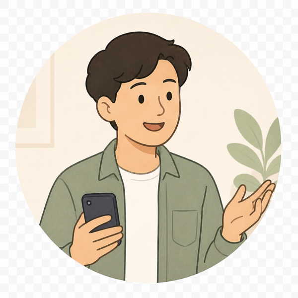 Illustration of a client holding a phone while discussing a commission