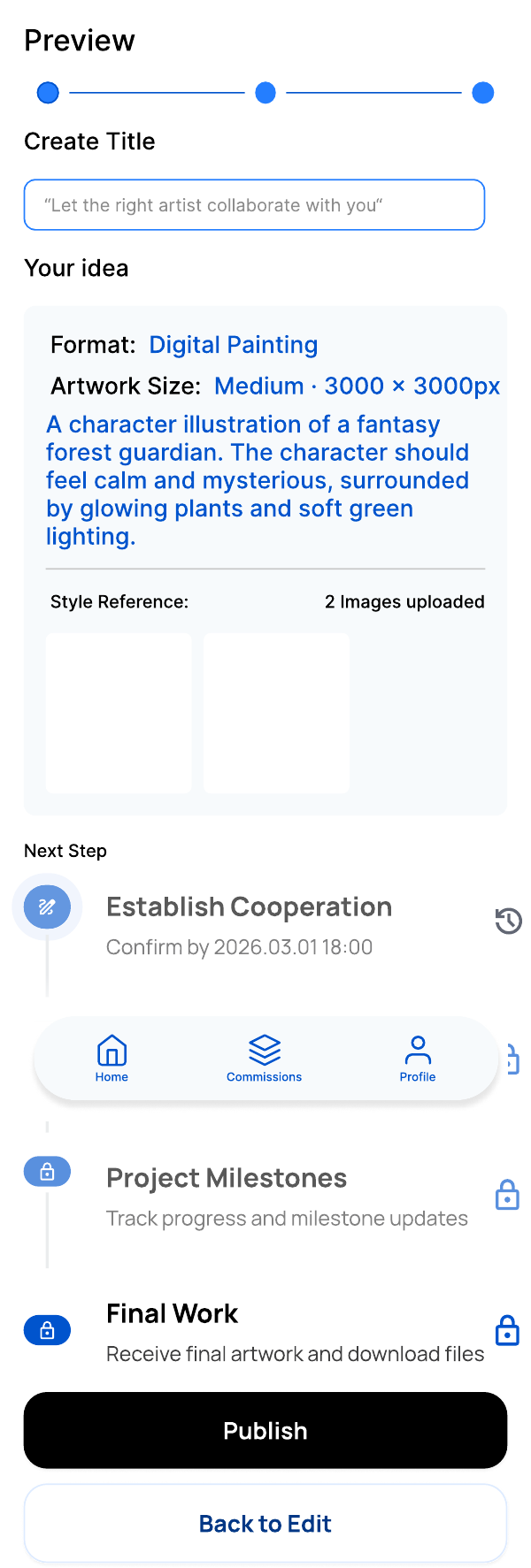 ArtFac payment in progress screen with stage status