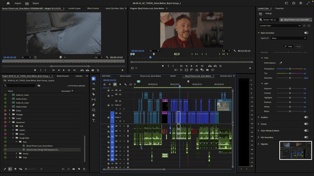 Done Before editing timeline showing picture, sound, grade, and post-production tracks
